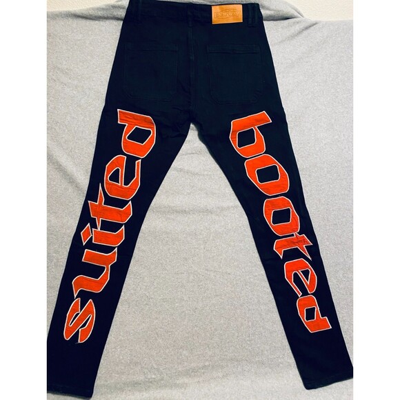 Parlay Jeans Mens 32 x 33 Black Red Denim Cotton Stretch Embroidered Street Wear - Picture 1 of 16